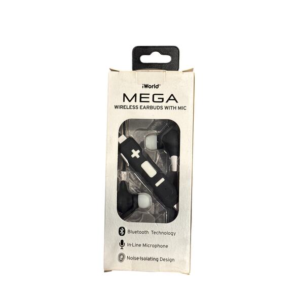 iWorld Mega Wireless Earbuds with Mic- black and white - Picture 2 of 2